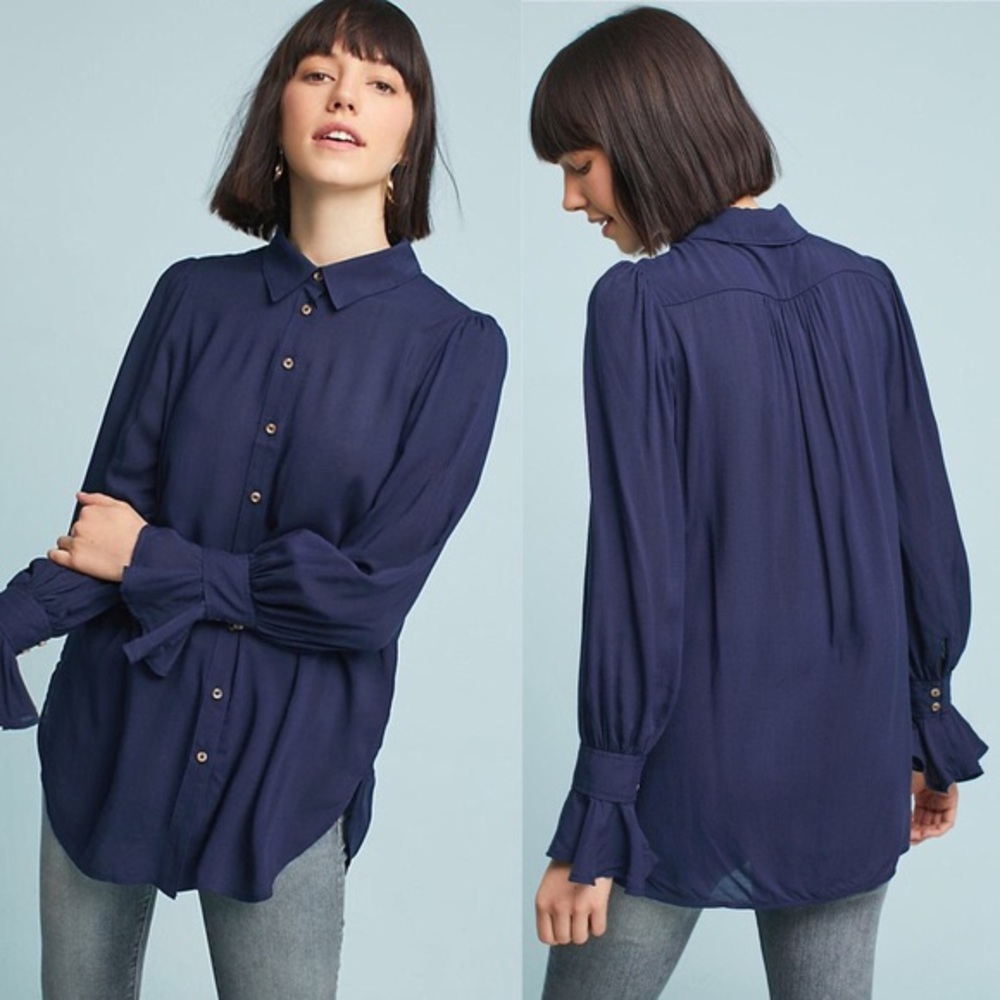 Anthropologie Ruffled-Cuff Buttondown